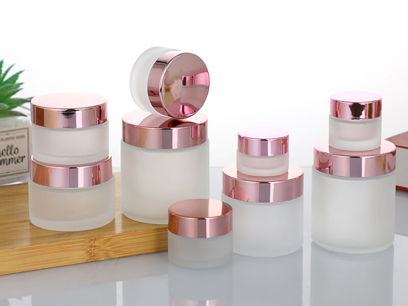 glass cosmetic jars with rose gold cap